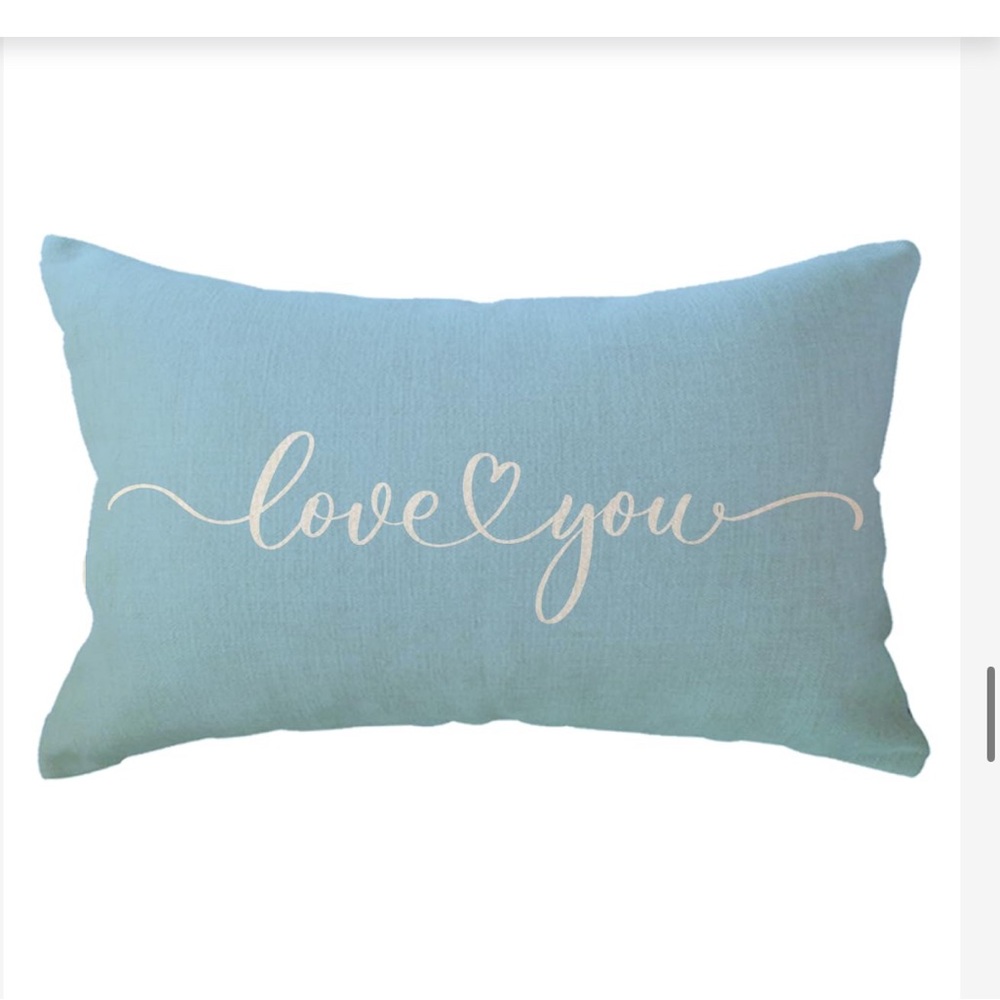Love You Script Decorative Accent Pillow Cover - Light Blue/ leaning turquoisey